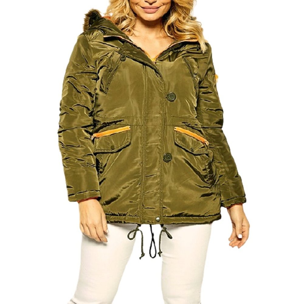 Women's Draw String Two-Tone Anorak Winter Jacket